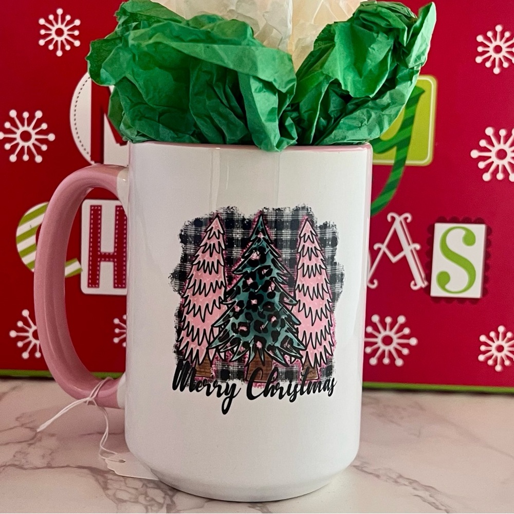 New Merry Christmas Coffee Mug Pink Handle